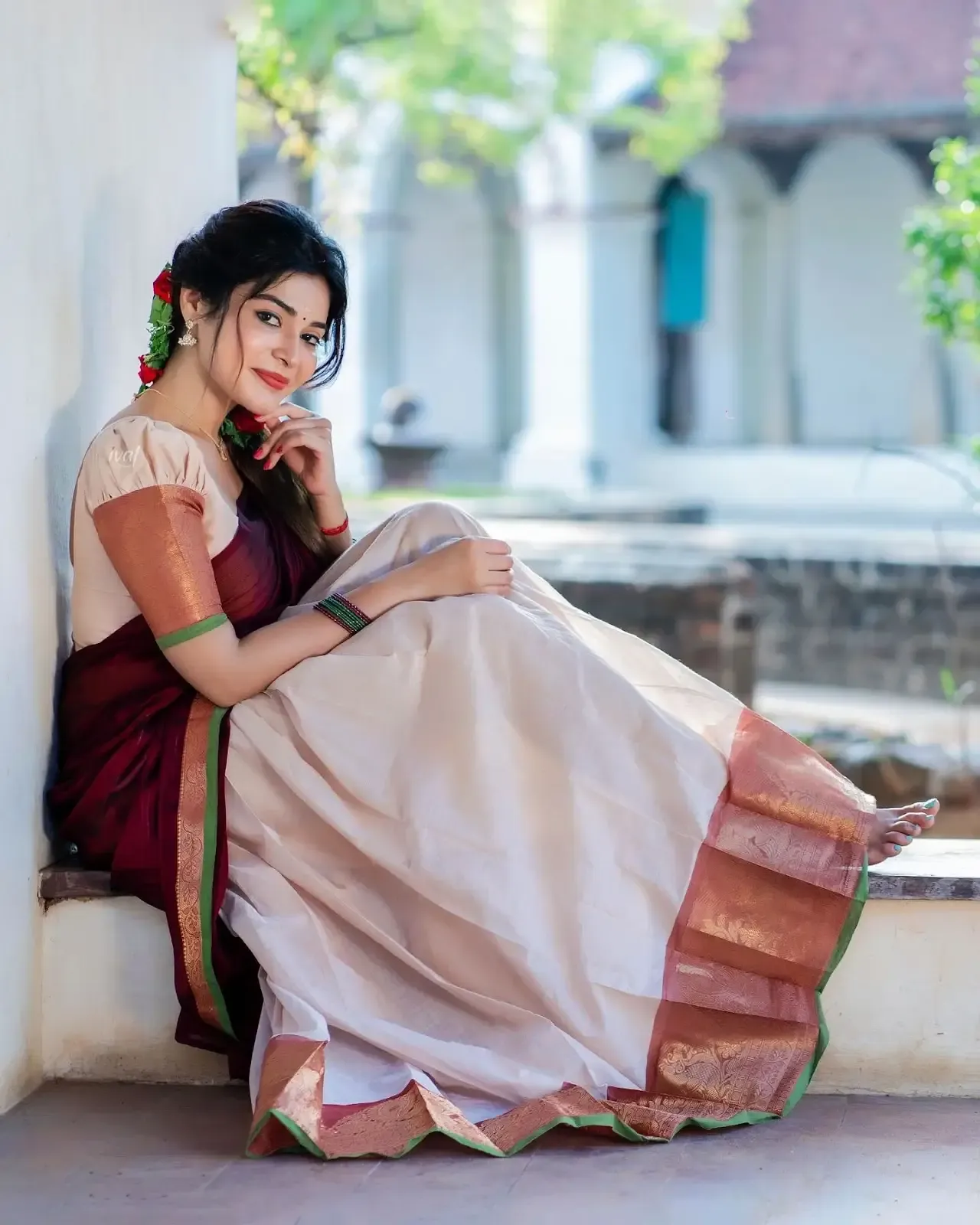 Beautiful Indian Girl Daksha Nagarkar in Maroon Lehenga Choli